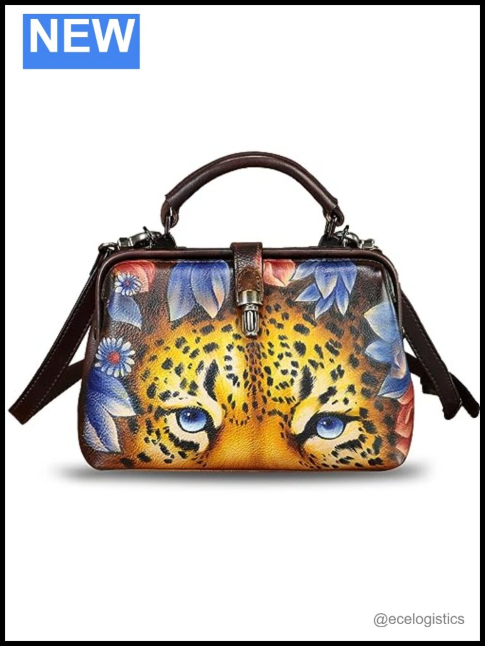 Hand Painted Leather Satchel Handbag for Women Handmade Shoulder Crossbody